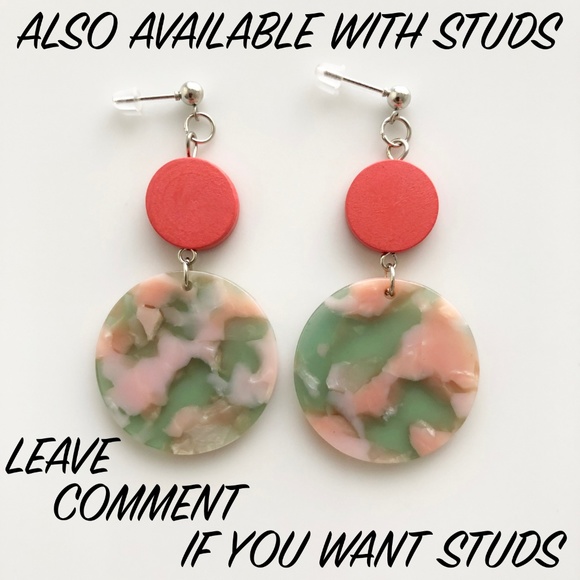 NEW "Terra" Acrylic Wooden Round Earrings (Pink) - Picture 6 of 8